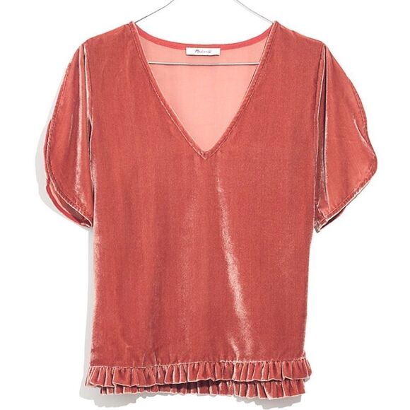 NWOT Madewell Velvet Tulip-Sleeve Ruffle Top - Picture 6 of 7